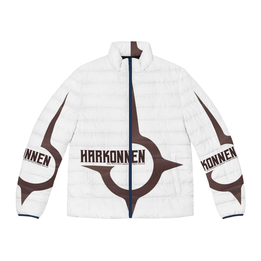 Mahogany puffer jacket with House Harkonnen insignia from the Dune film