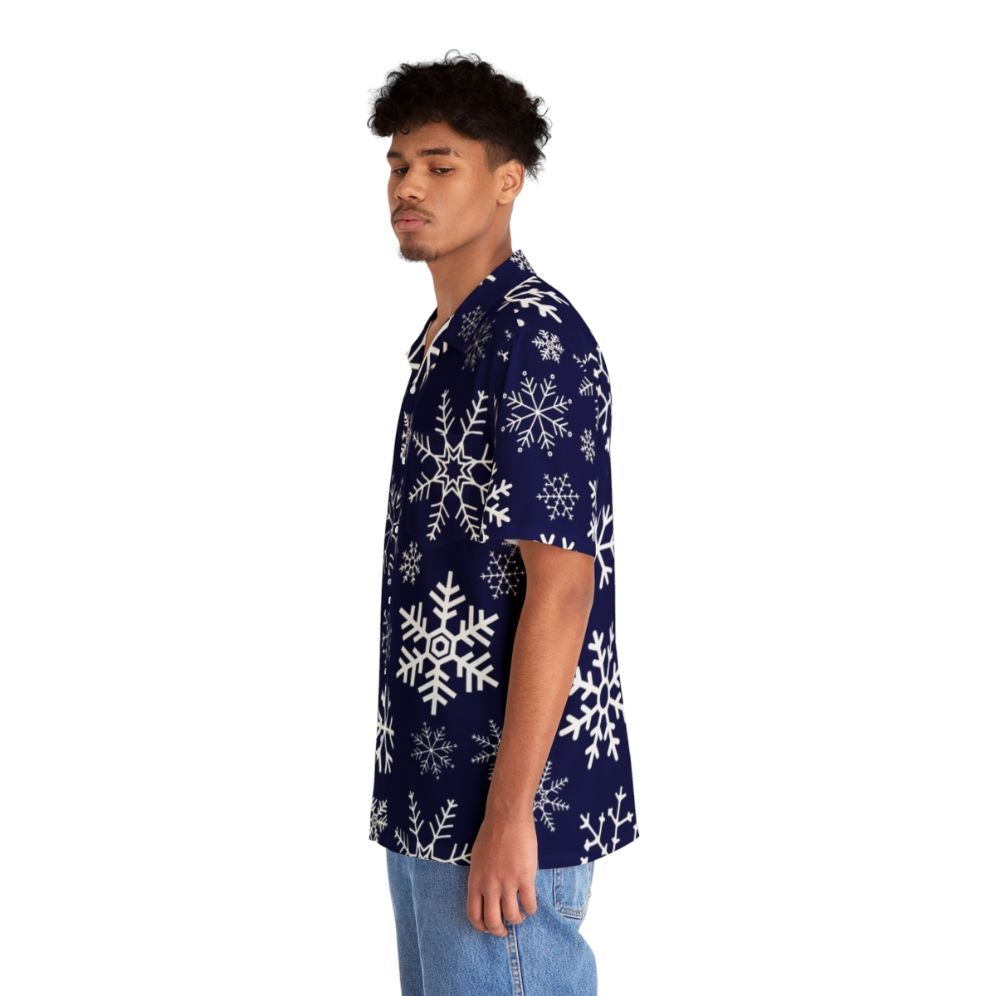 Blue winter simple snowflake pattern Hawaiian shirt - People Left