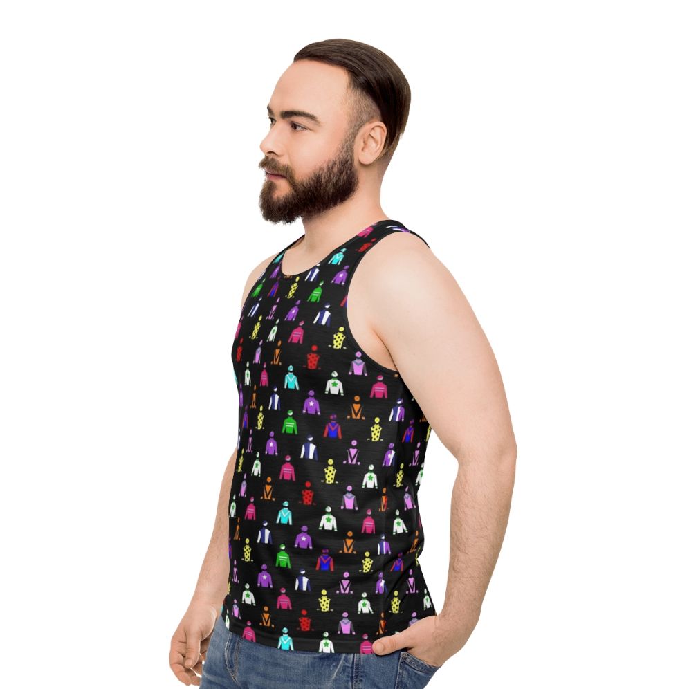 Jockey silks unisex tank top with colorful racing pattern - men side