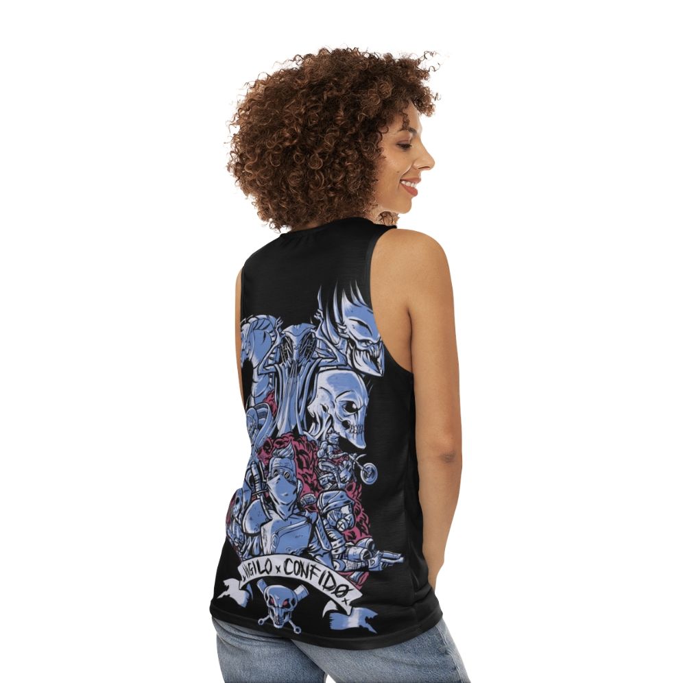 Tactical futuristic unisex tank top with XCOM inspired design - women back