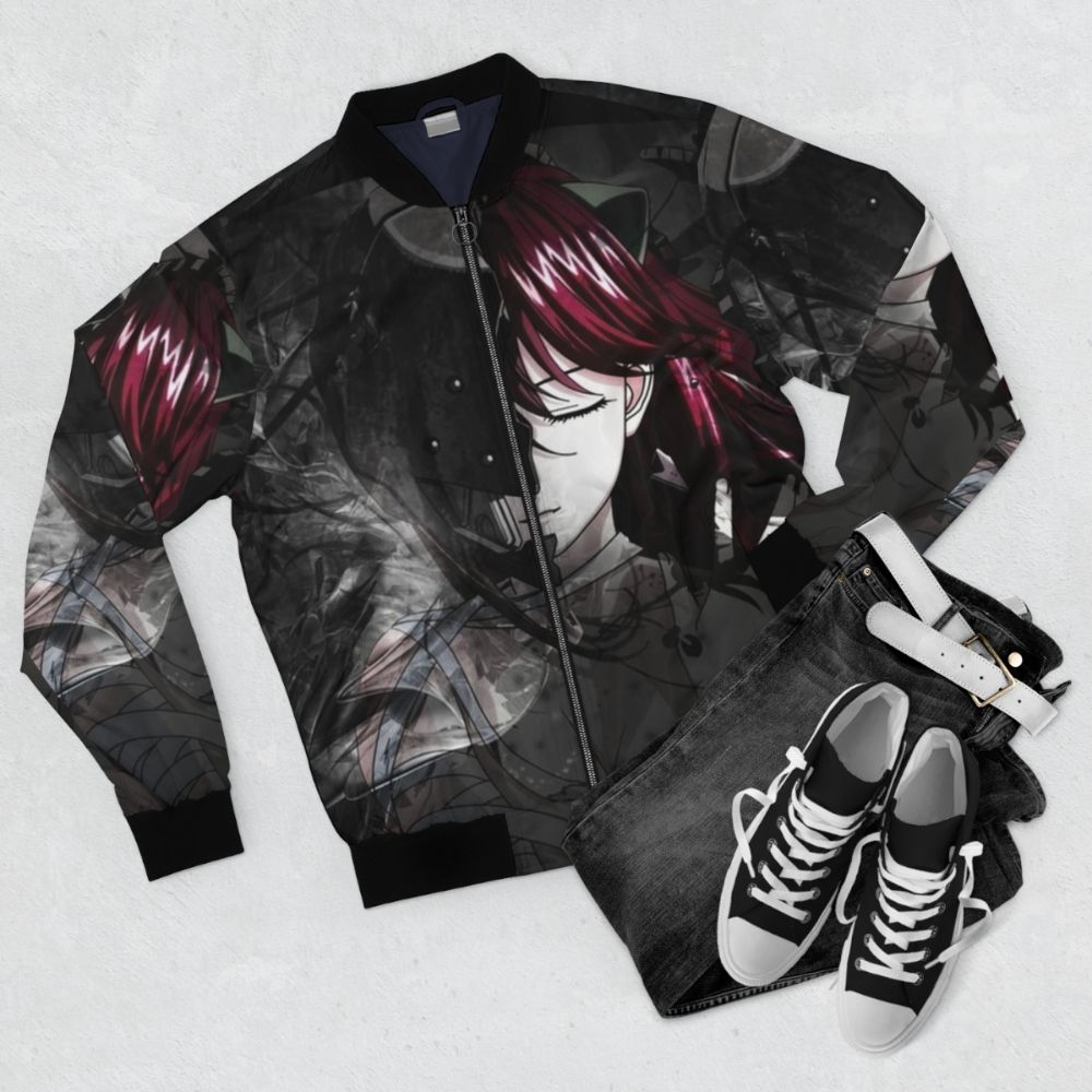 Anime-inspired Elfen Lied bomber jacket with kawaii and horror elements - Flat lay