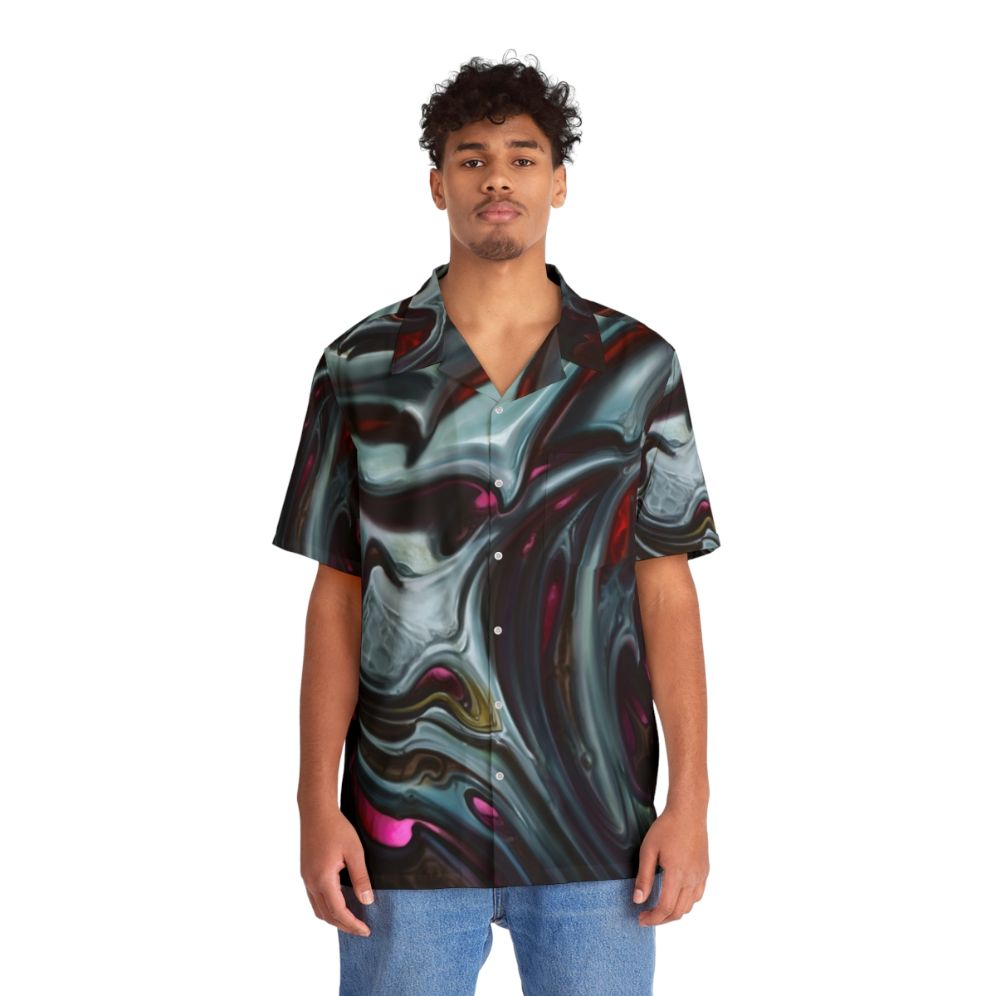 Dark Bioorganic Design Hawaiian Shirt featuring biomechanical and organic tattoo-inspired artwork - People Front