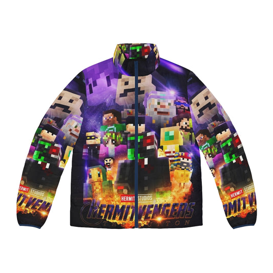 Hermitcraft Puffer Jacket featuring the Button design from Avengers Endgame and Minecraft