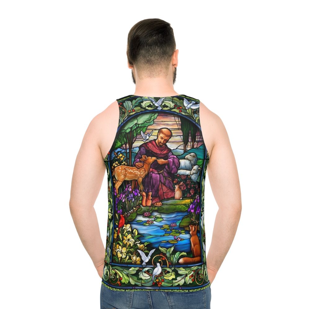 St Francis Stained Glass Unisex Tank Top - men back