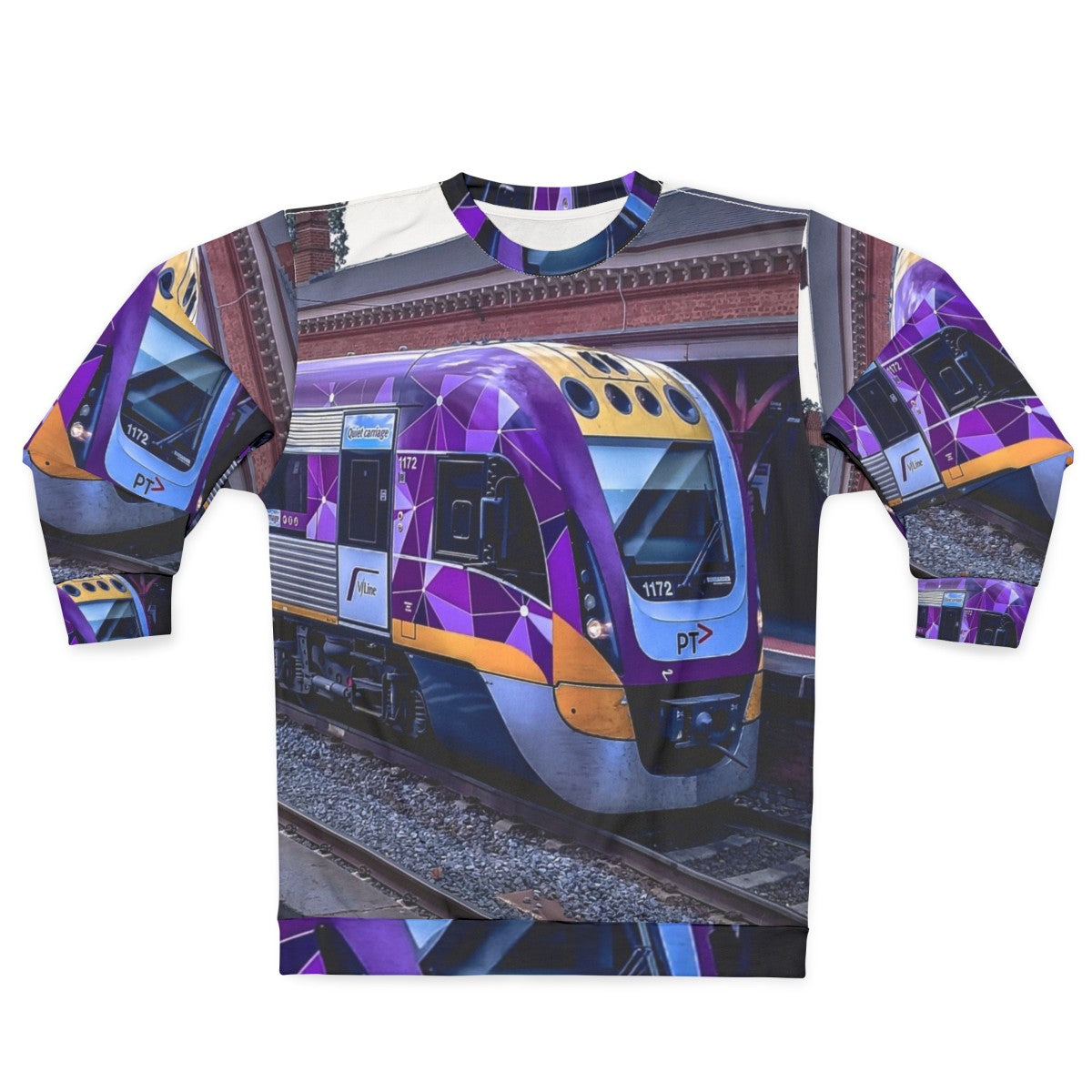 Vline train sweatshirt with Castlemaine station design