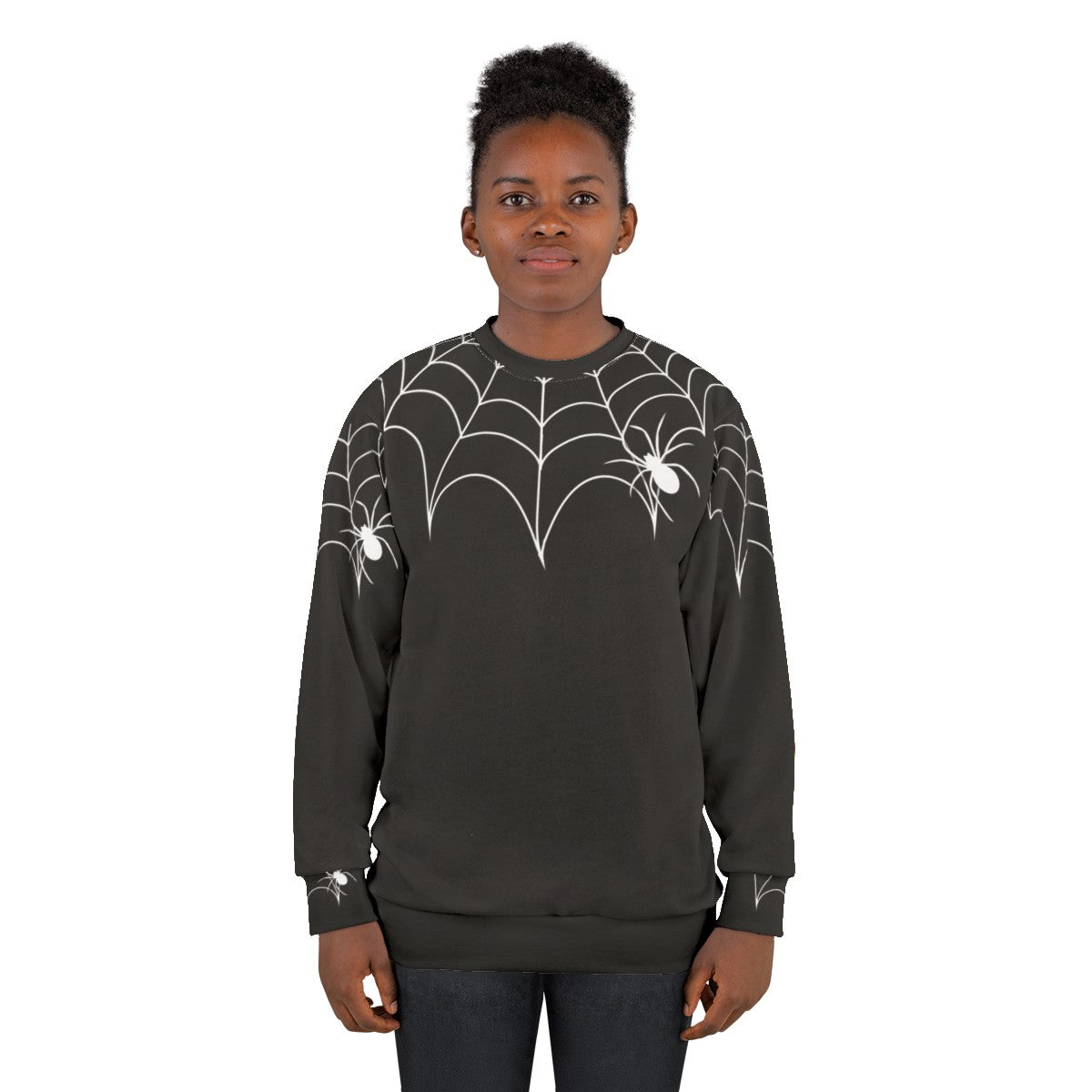 Black Widow Spider Web Collar Halloween Sweatshirt - women