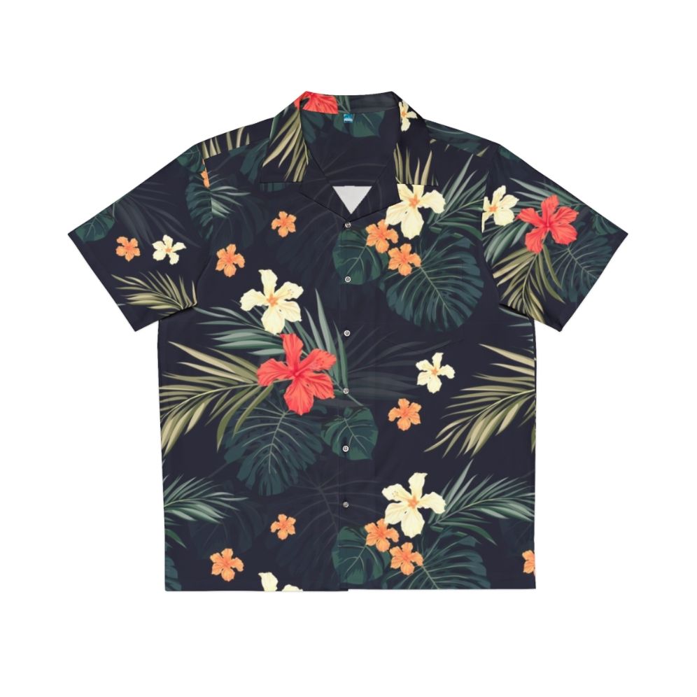 Dark tropical flowers hawaiian shirt with vintage botanical pattern