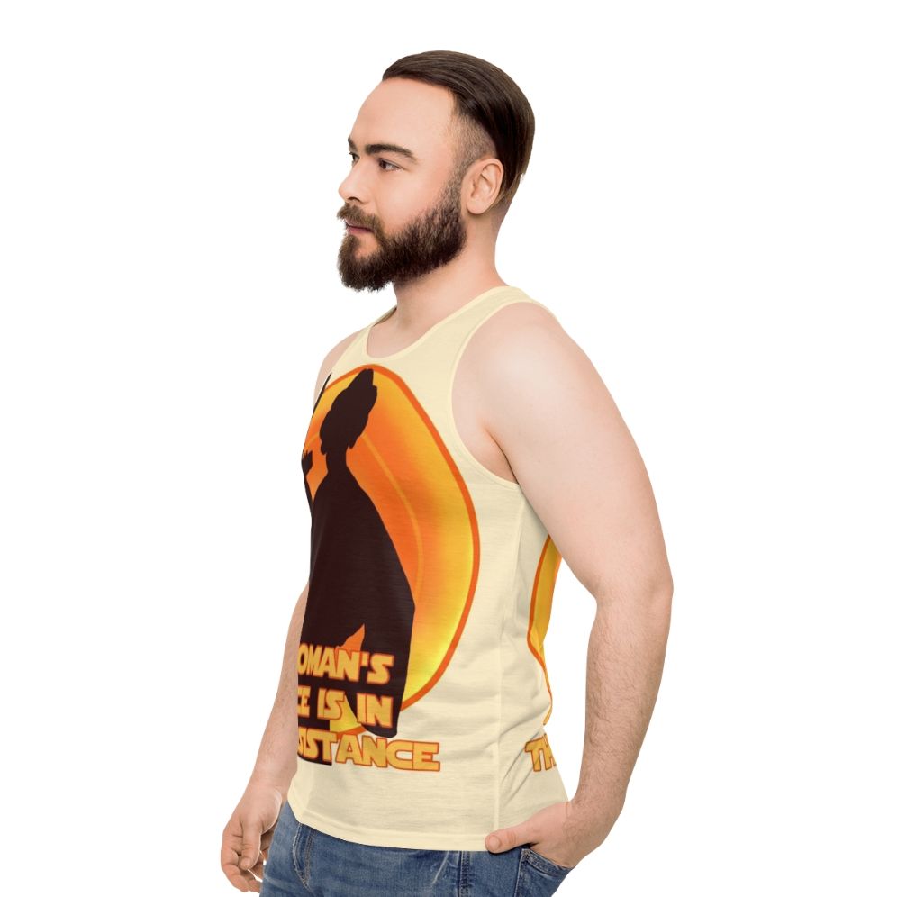 Feminist unisex tank top with resistance and star wars design - men side