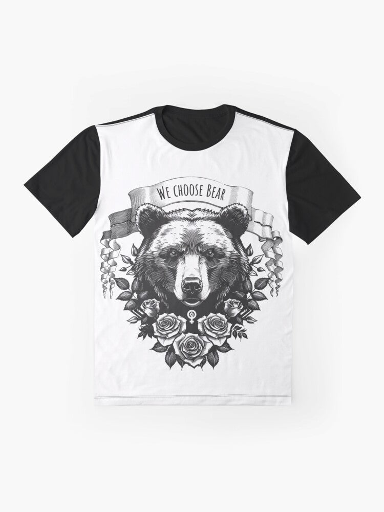 Feminist bear graphic design on a women's t-shirt - Flat lay