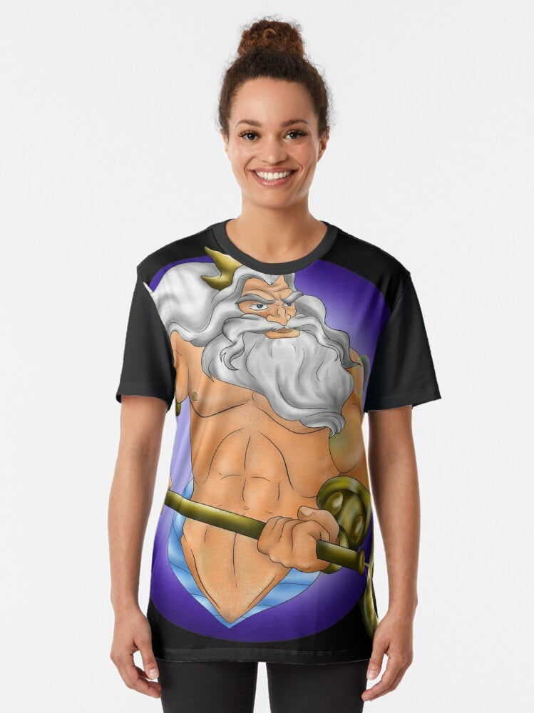 King Triton, the mythical merman, featured on a graphic t-shirt - Women