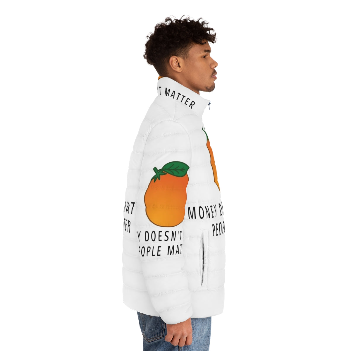 Space Force Netflix Puffer Jacket featuring the Space Force logo and characters - men side right