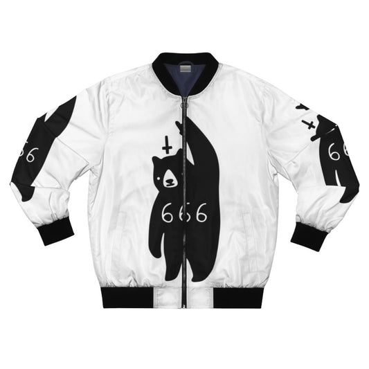 Black Bear Metal Bomber Jacket with Devil Horns and 666 Design