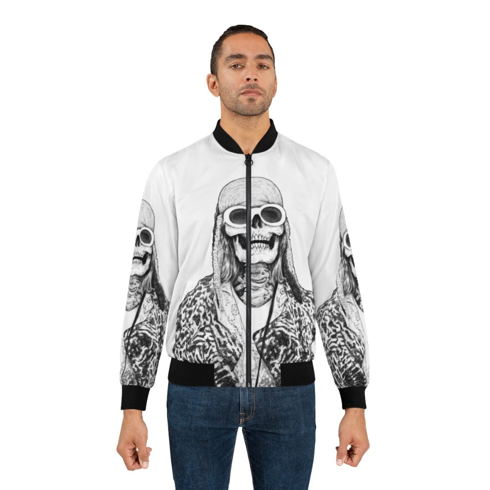 Kurt Cobain Nirvana-inspired bomber jacket with skull and crossbone graphic - Lifestyle