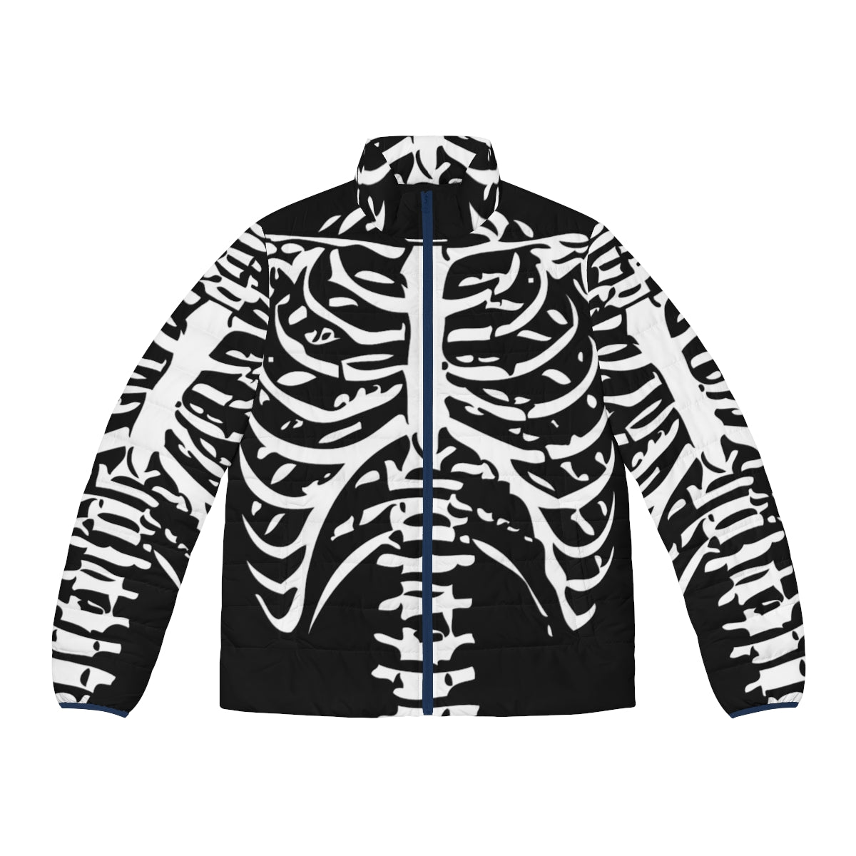 Skeleton rib cage puffer jacket with a unique and spooky design