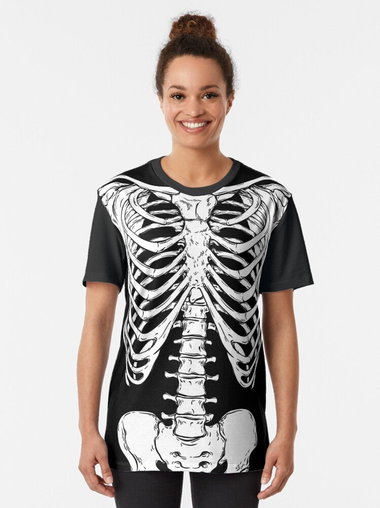 Anatomically correct human skeleton graphic design with ribcage and hips on a t-shirt - Women