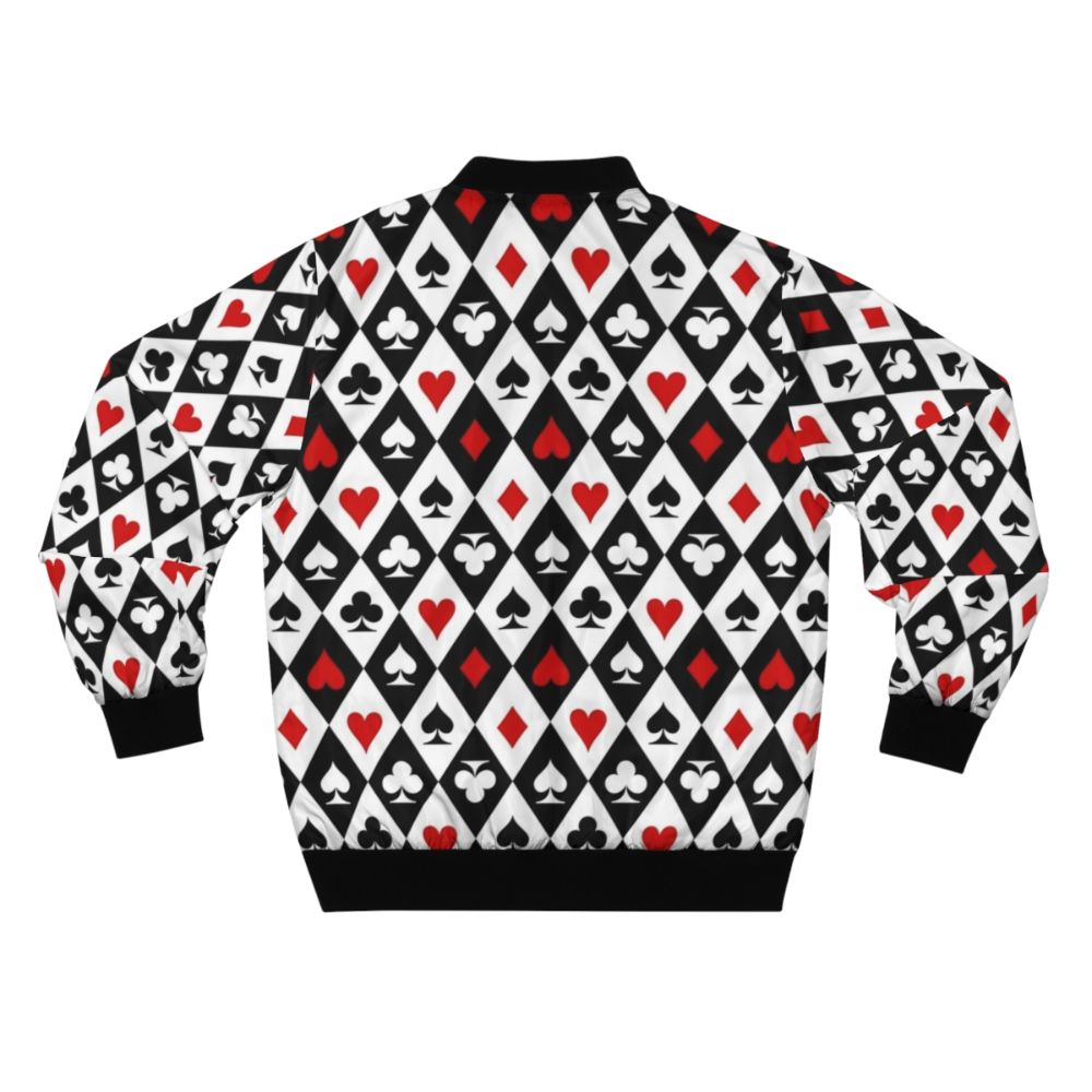 Black and white bomber jacket with playing card suit symbols - Back