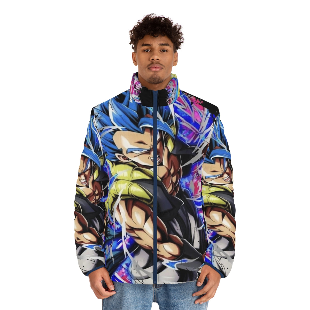 Dragon Ball Z Super Saiyan Blue Gogeta Puffer Jacket - men front