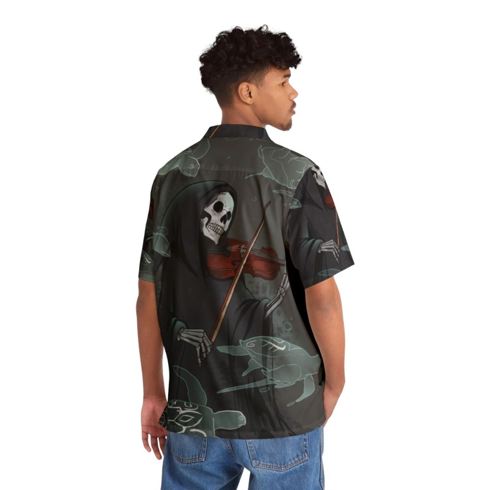 Dark Hawaiian Shirt with Grim Reaper and Violin Design - People Back