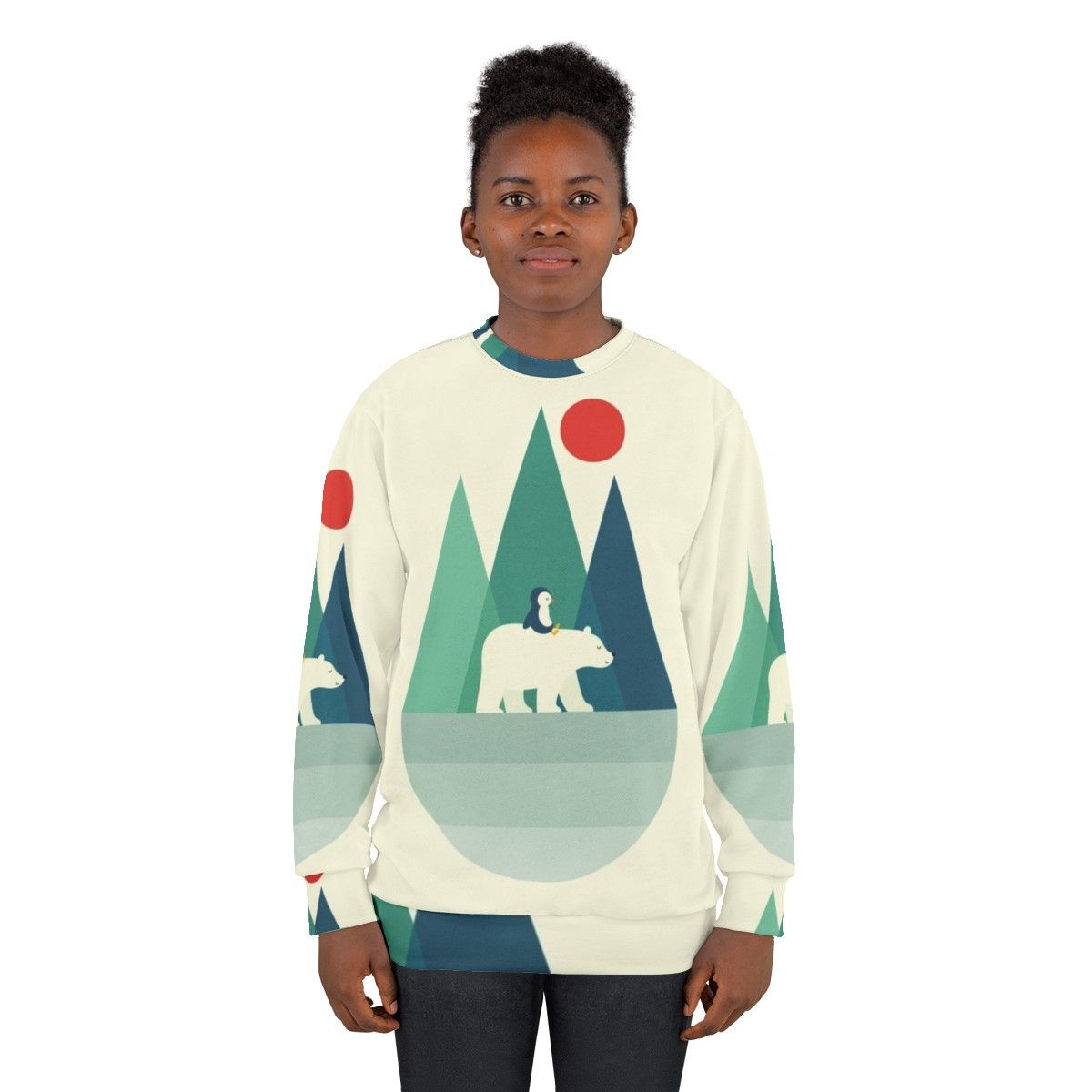 Polar bear geometric design on cozy winter sweatshirt - women