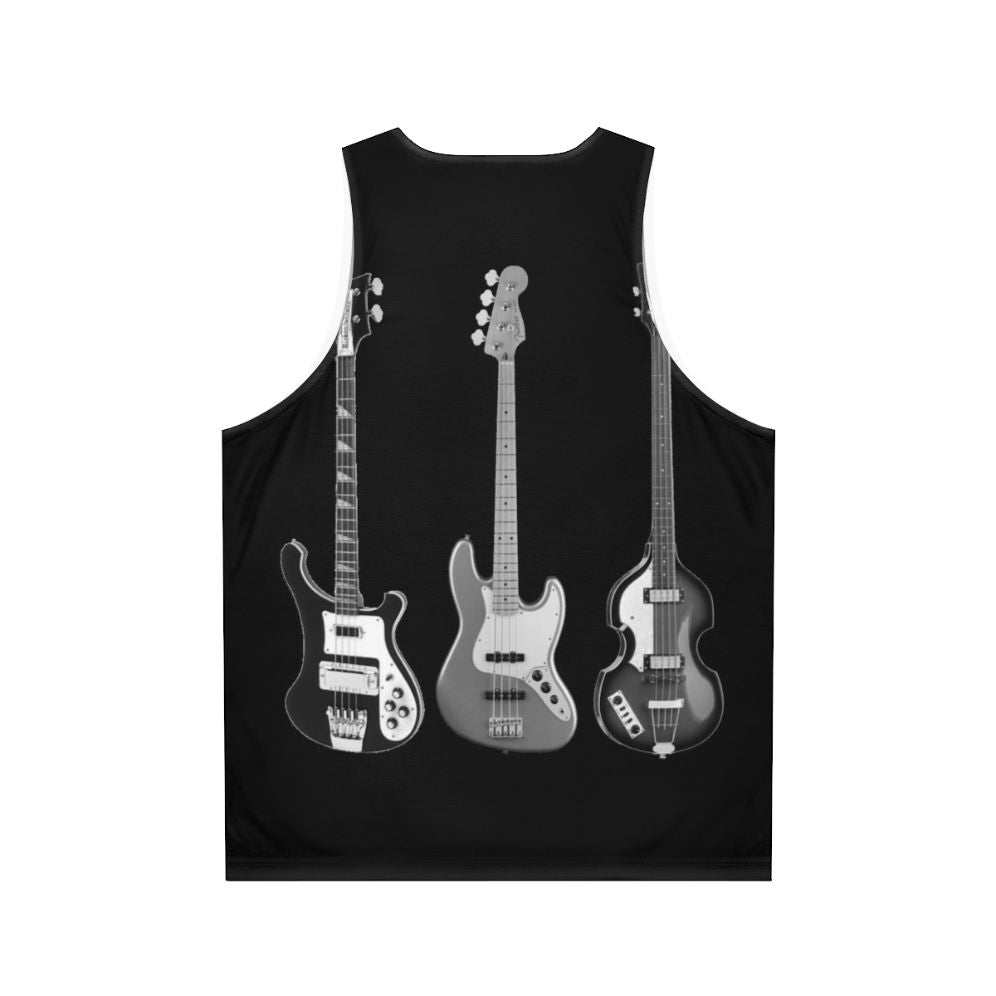 Unisex tank top featuring bass and guitar designs - Back