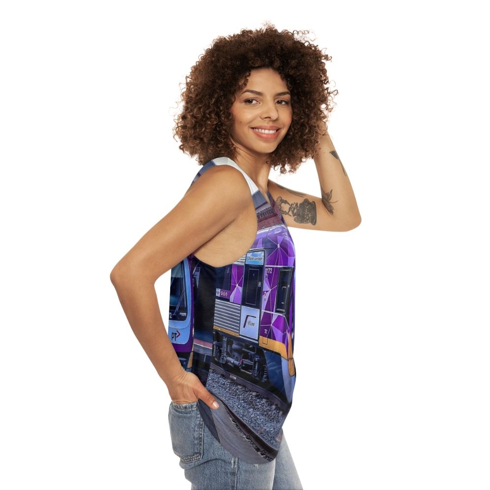 Vline Train at Castlemaine Station Unisex Tank Top - women side