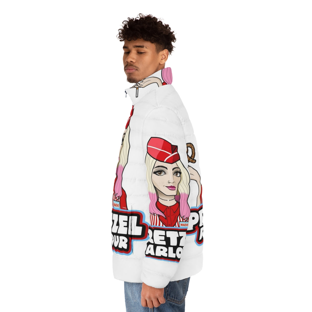 Pretzel Parlour Maeve Puffer Jacket, inspired by the Netflix series Sex Education - men side left