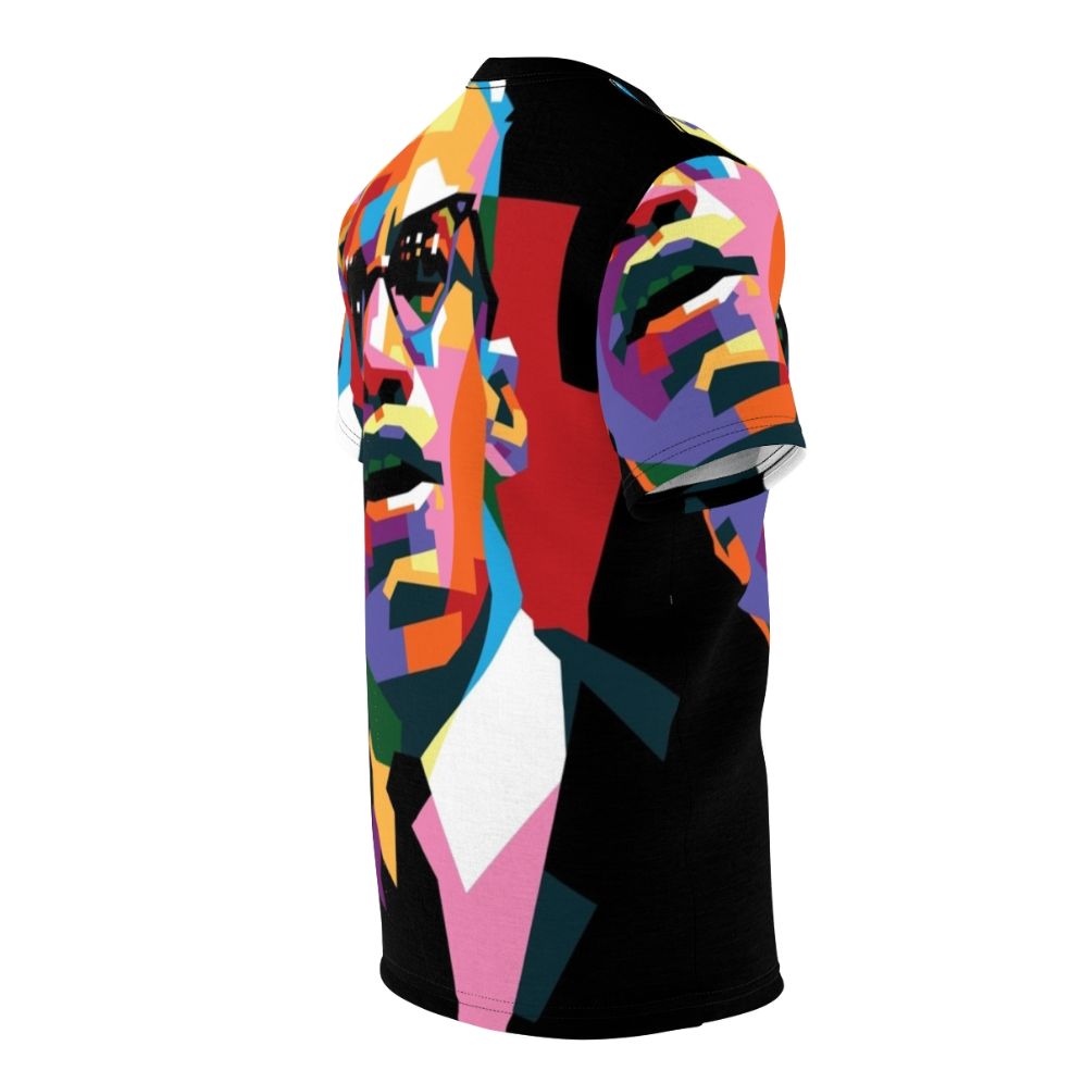 Stylized portrait of civil rights leader Malcolm X on a t-shirt - men right