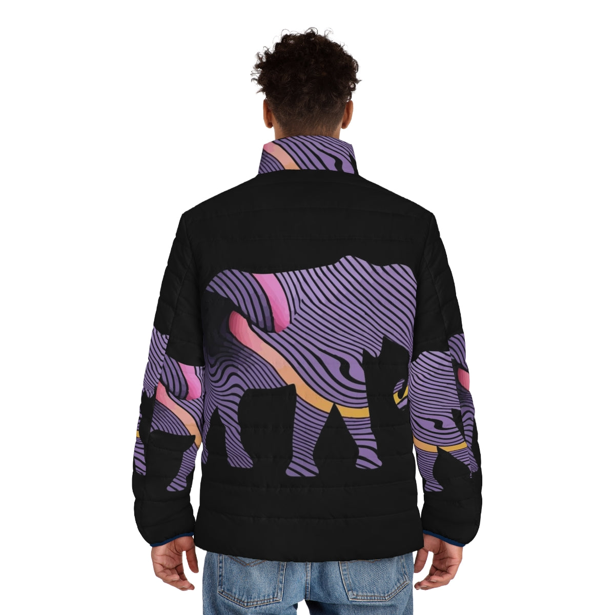 Tame Impala Elephant Puffer Jacket with Full Body Design - men back