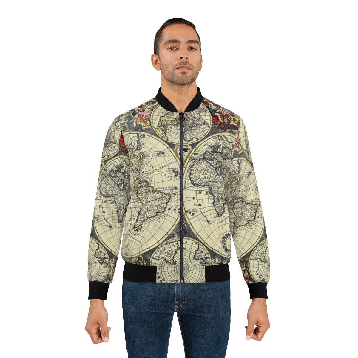 Vintage world map bomber jacket with antique cartography design - Lifestyle