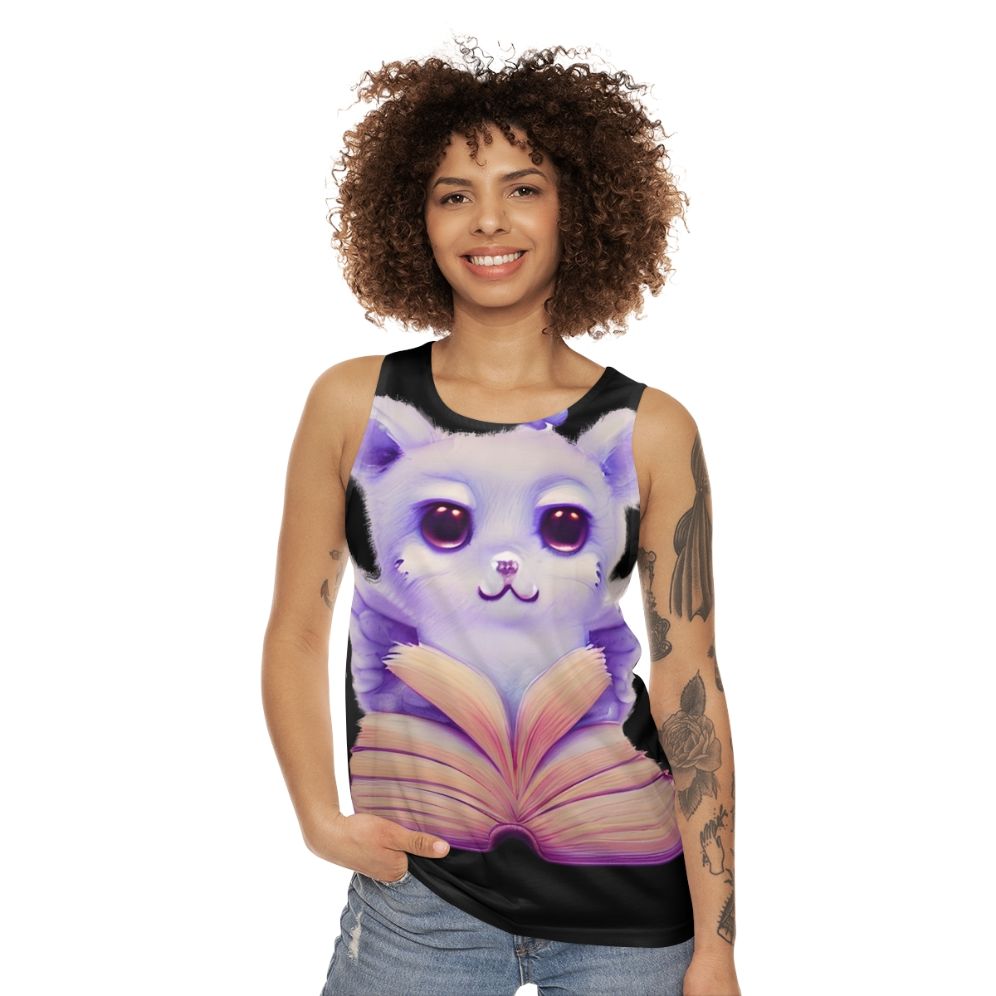 Unisex tank top with open book and legendary mythical creatures design - women