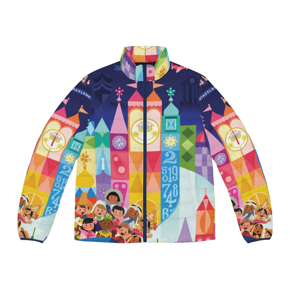 Small World Fantasyland Puffer Jacket with Whimsical Disney-inspired Design