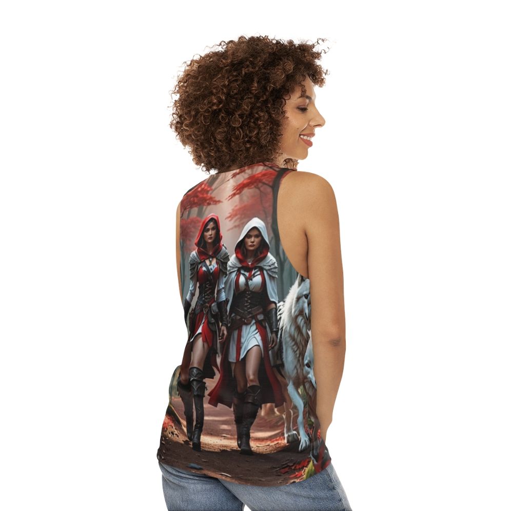 Unisex wolf print tank top - women back