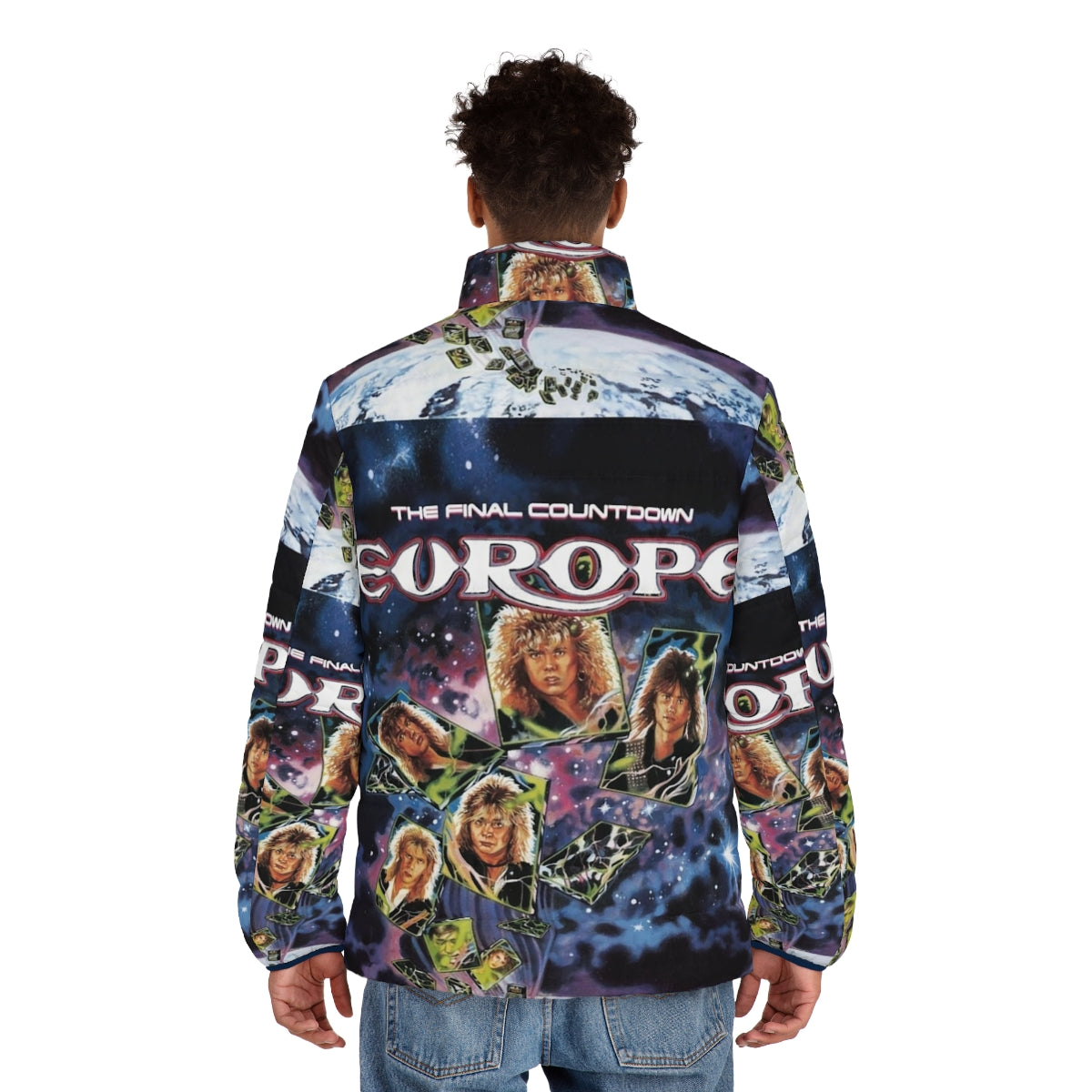 Puffer jacket featuring the War of Kings Europe band logo - men back