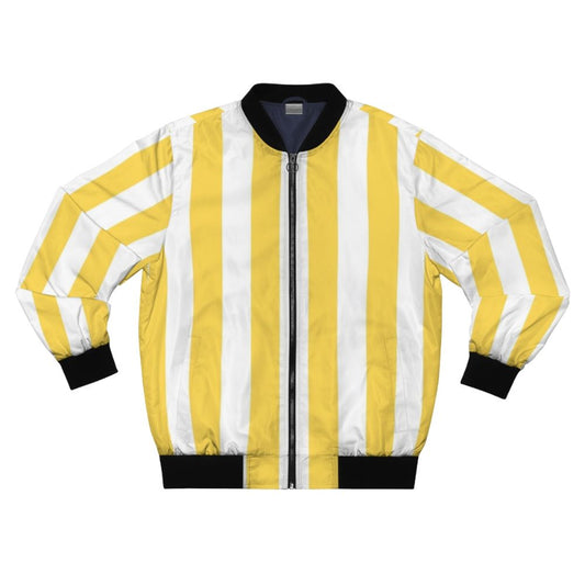 Yellow and white vertical stripe bomber jacket