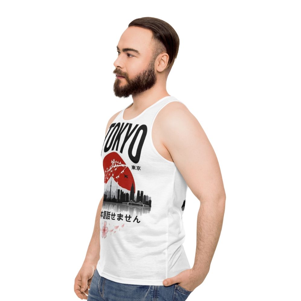 Japanese-inspired tank top with a humorous "I Don't Speak Japanese" design - men side