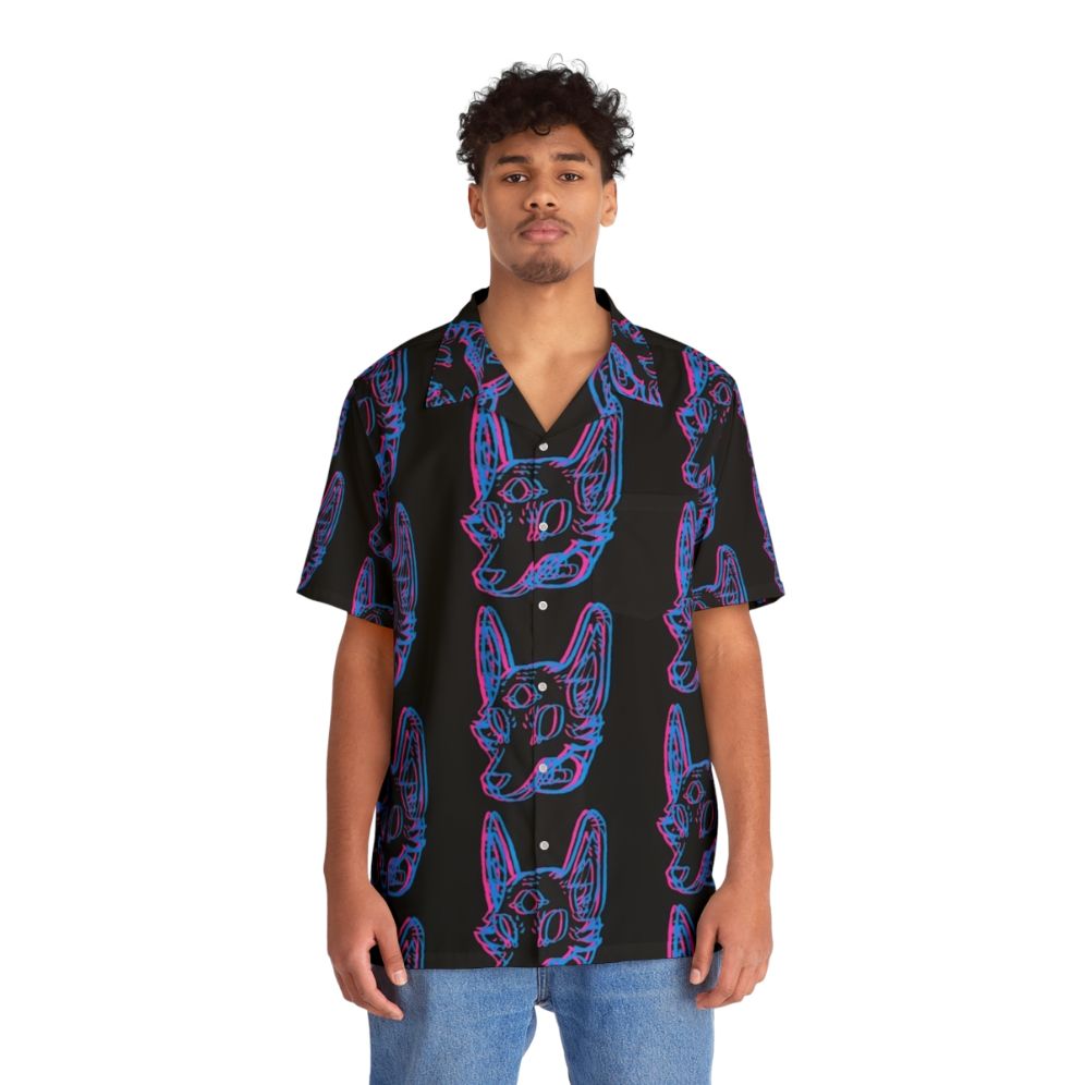 Trippy 3D Space Coyote Hawaiian Shirt - People Front