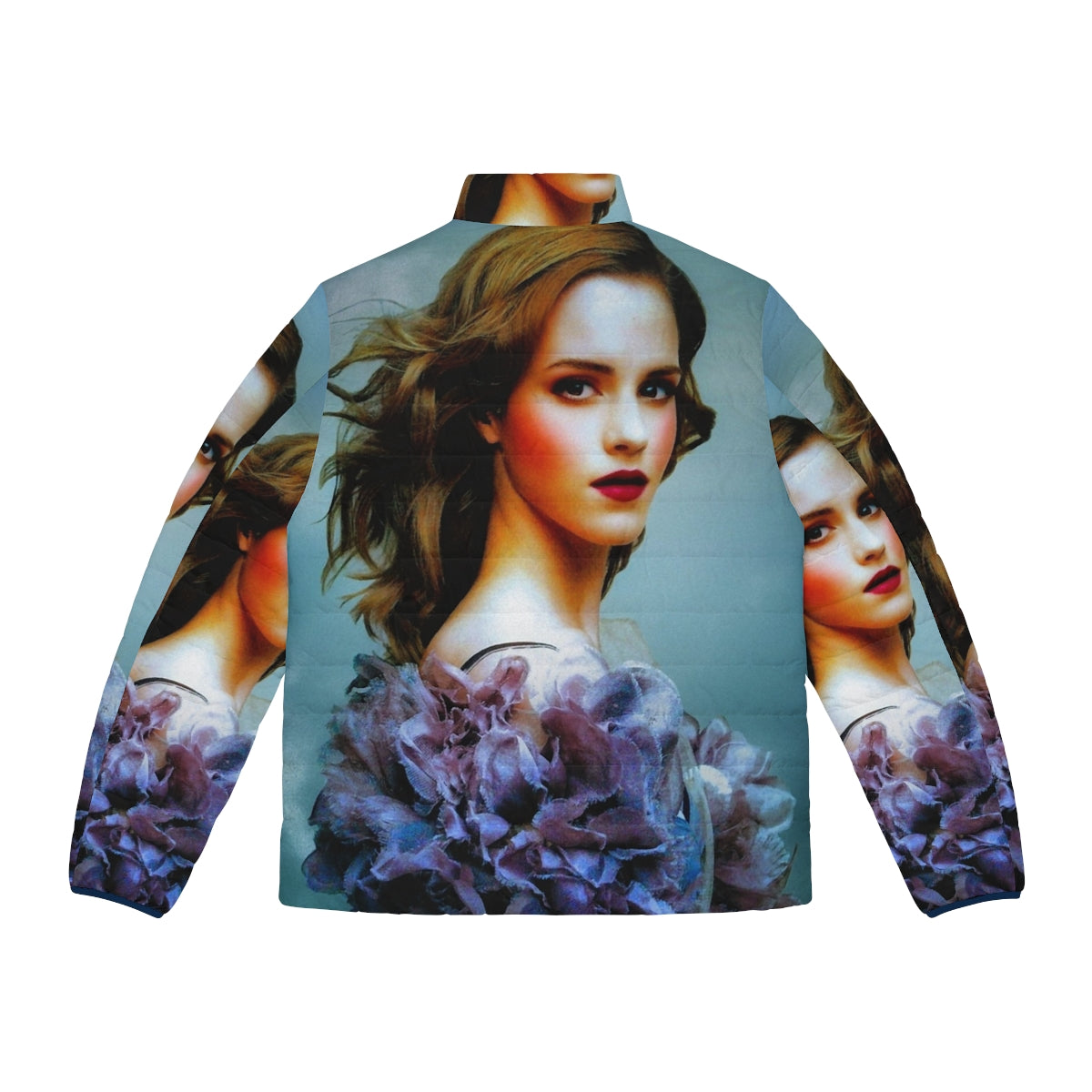 Emma Watson wearing a cozy puffer jacket, focus keyword: emma watson puffer jacket - Back