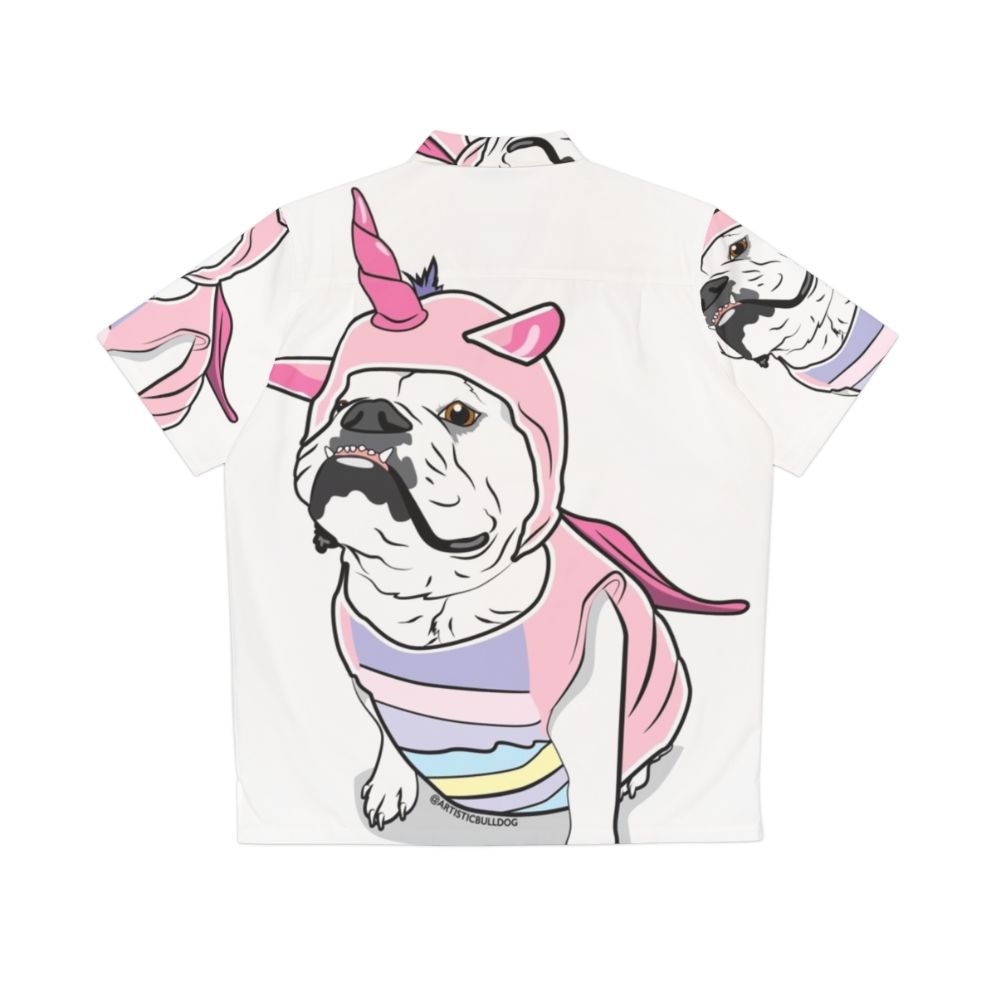 Tropical Bulldog Hawaiian Shirt featuring a cute unicorn design - Back