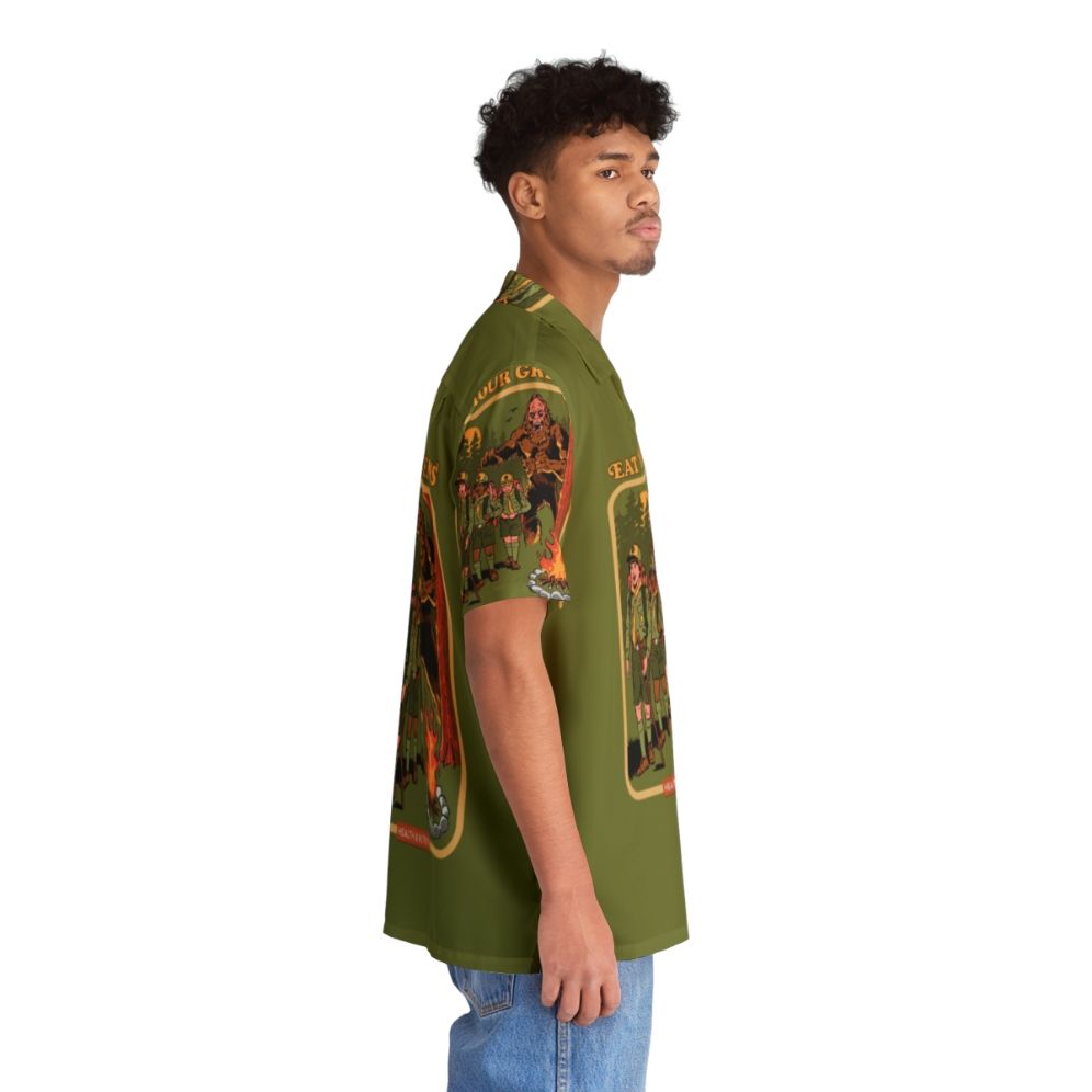 Vintage style Hawaiian shirt with nature print and humorous "Eat Your Greens" design - People Pight