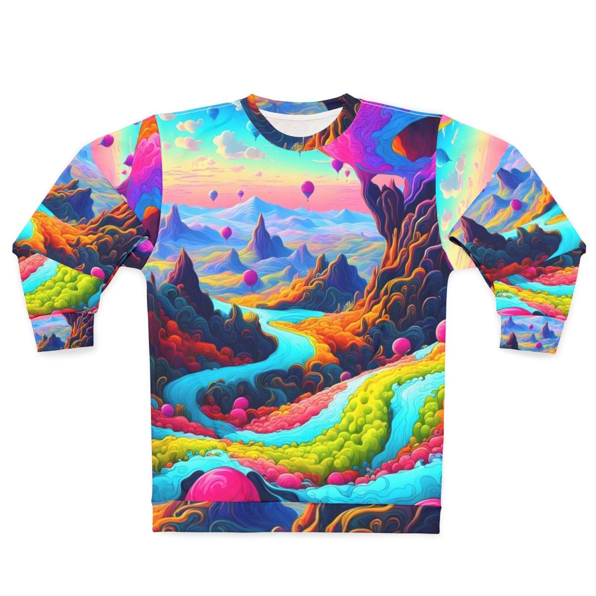 Dreamscape Sweatshirt with Psychedelic, Neon, and Trippy Urban Landscape Design