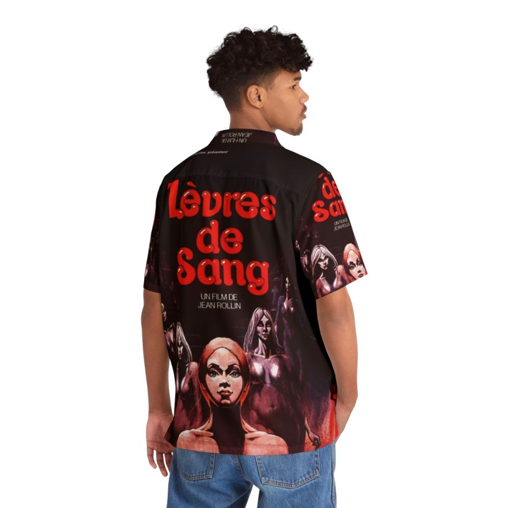 Blood Red Lips Hawaiian Shirt with Vampire Horror Movie Inspired Design - People Back