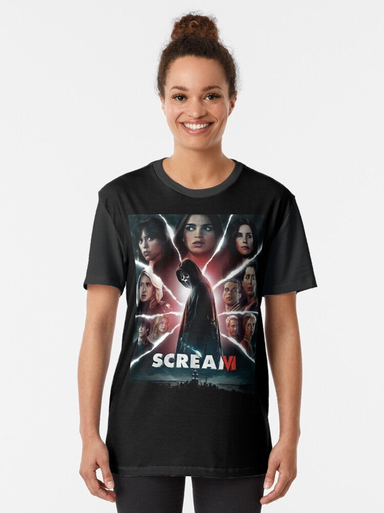 Scream VI Movie T-Shirt featuring Ghostface, the iconic horror movie villain - Women