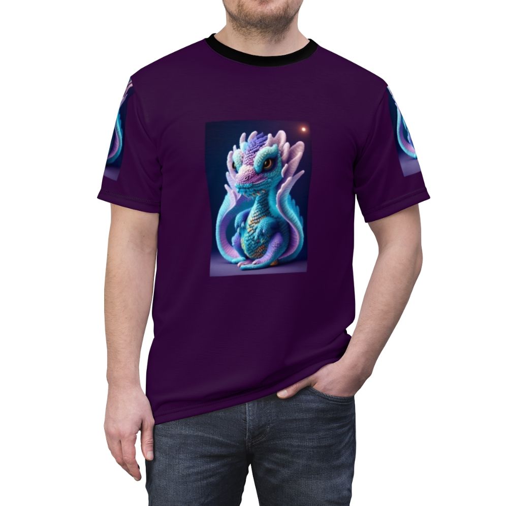 Illustration of a majestic, magical creature in a fantastical, forest setting on a t-shirt - men front