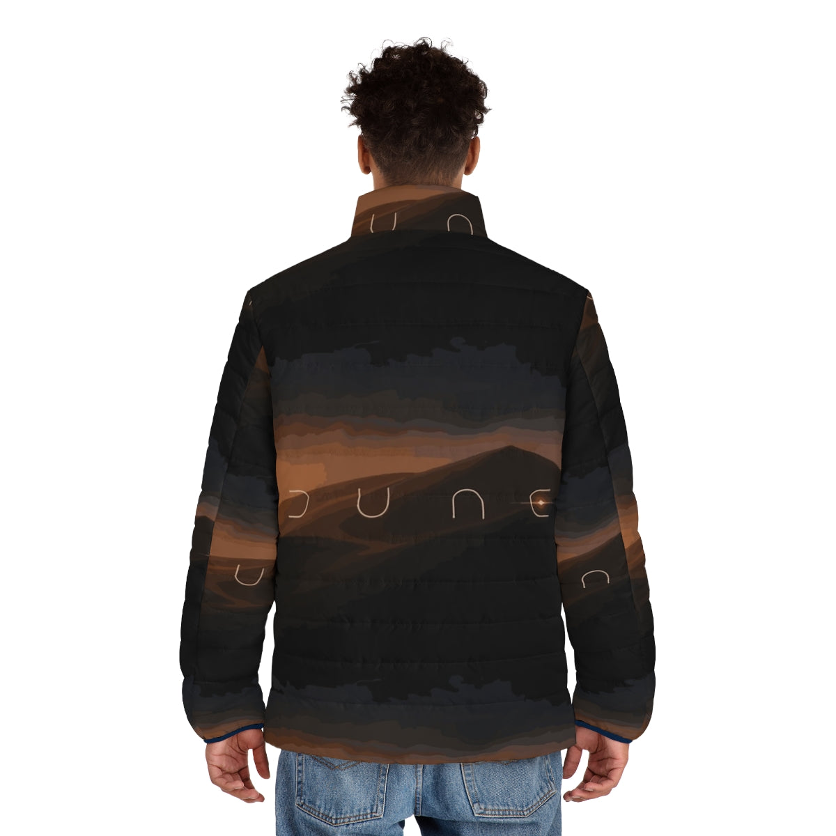 Dune Landscape Puffer Jacket, inspired by the Denis Villeneuve film and featuring Timothy Chalamet's iconic style - men back