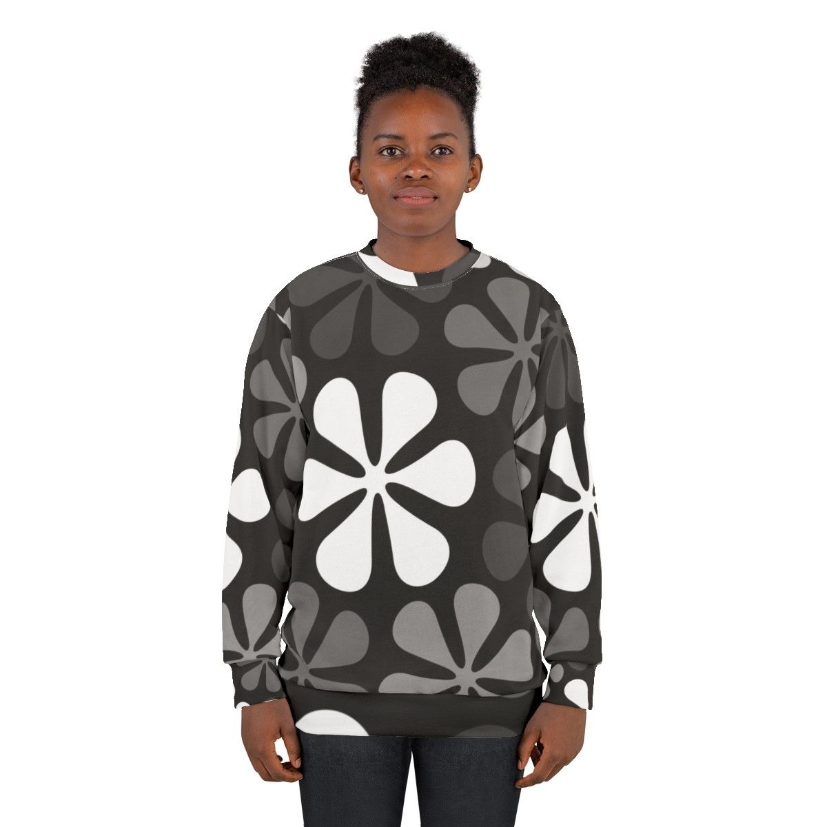 Abstract Flowers Monochrome Sweatshirt - women