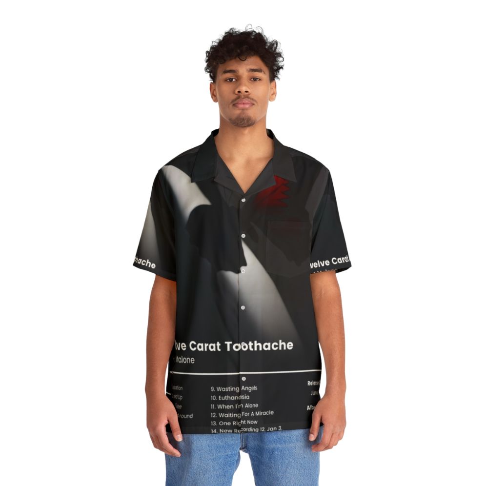 Black Hawaiian shirt with vintage music inspired design - People Front