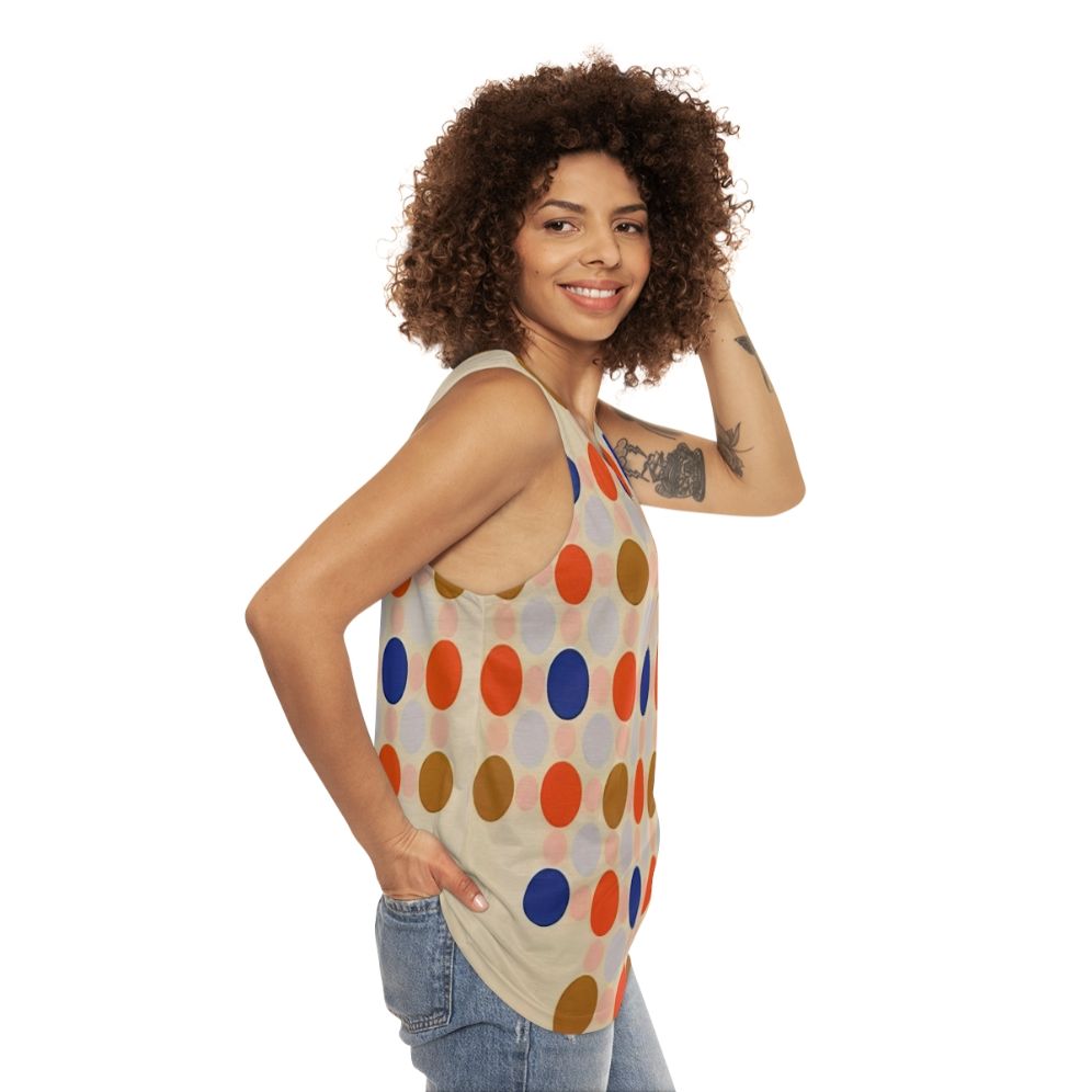 Unisex tank top with Thomas Downing inspired abstract color field painting - women side