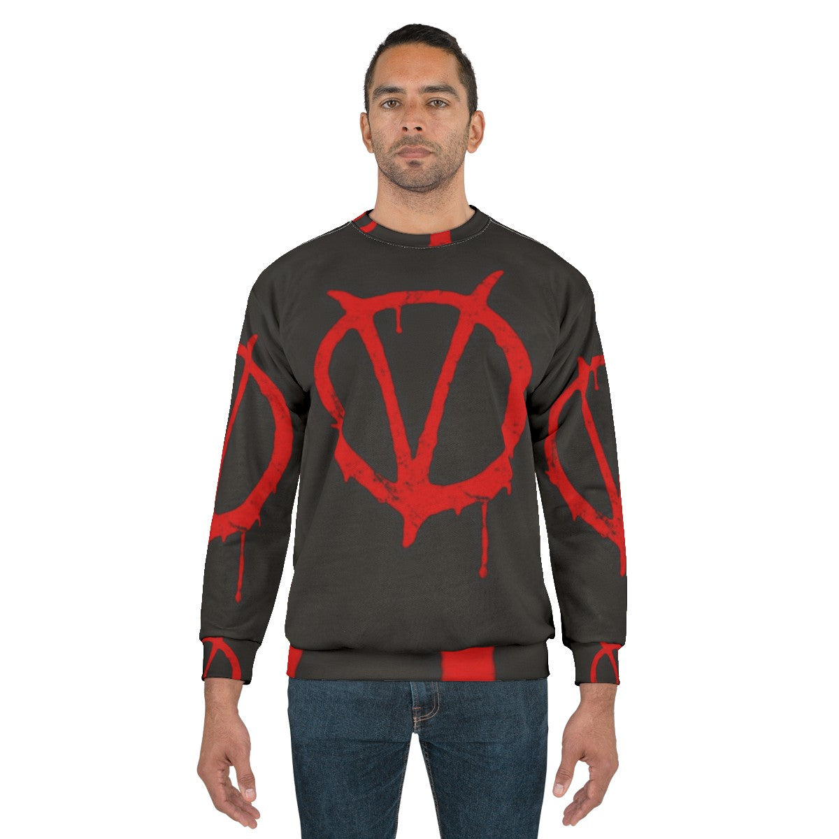 Vintage V for Vendetta symbol graphic on black sweatshirt - men