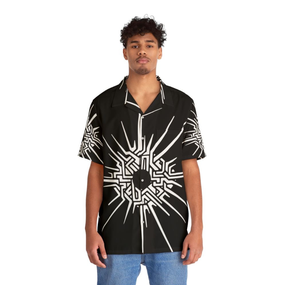 Outer Wilds inspired white Hawaiian shirt with Eye of the Universe symbol - People Front