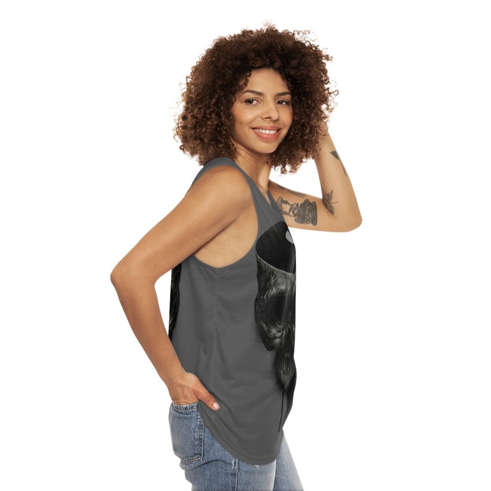 Last Dance unisex tank top with skull and grunge design - women side